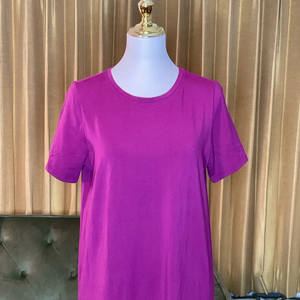 Eileen Fisher T-Shirt Maxi Dress Short Sleeve Pink Size Med